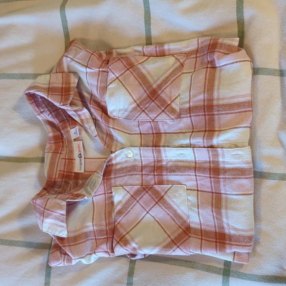 Girls Size L flannel: pink and white plaid